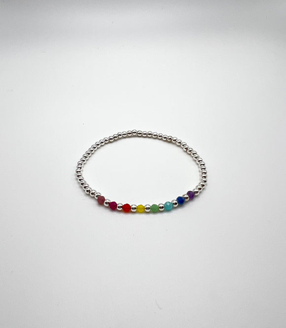 Rainbow Beaded Bracelet Silver
