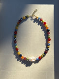 Mixed Gemstone Beaded Necklace with Baroque Pearl
