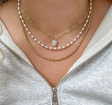 Pearl Drop Choker - Gold-Filled Paperclip Chain with Freshwater Pearl