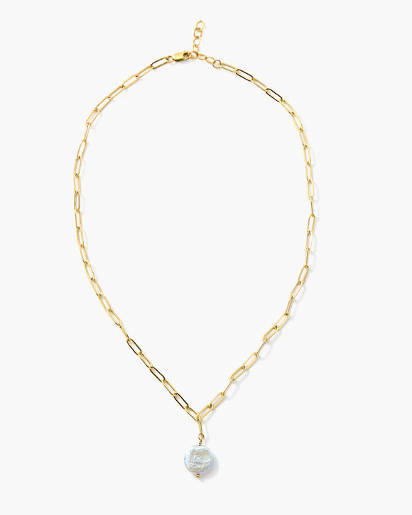 Pearl Drop Choker - Gold-Filled Paperclip Chain with Freshwater Pearl