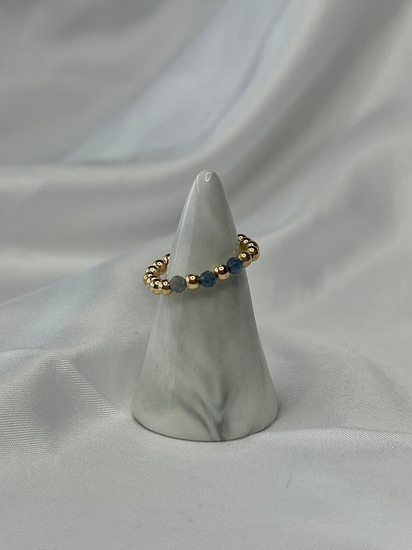 Gold Beaded Ring - Blue Sapphire