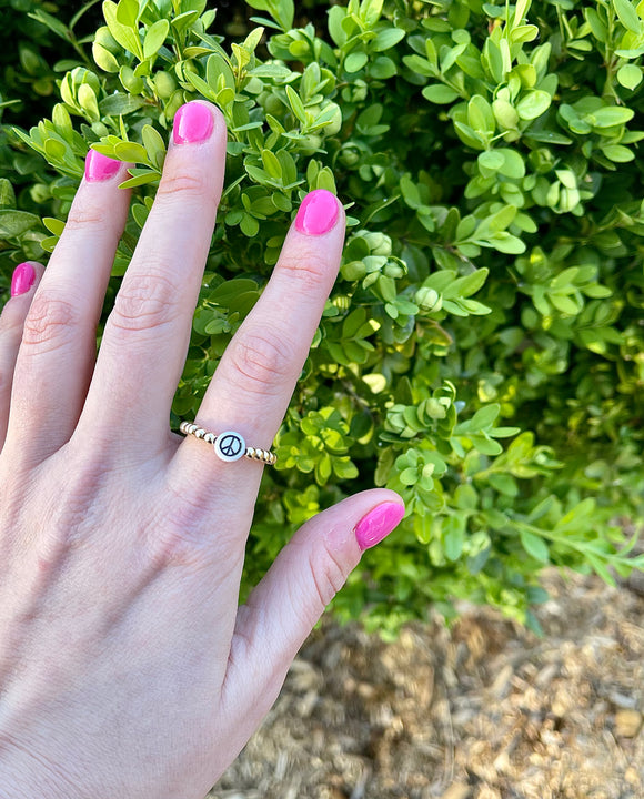 Peace Gold Filled Beaded Ring - 3mm