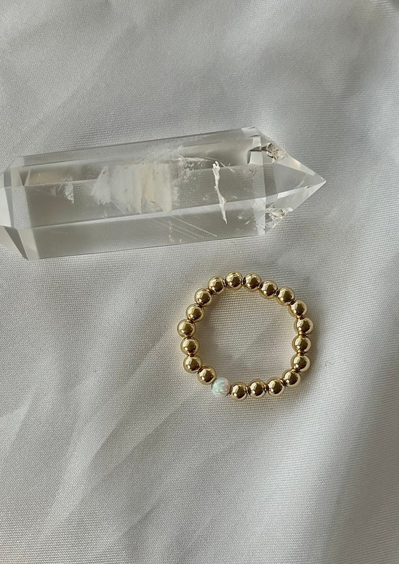 Gold Beaded Ring - White Opalite