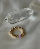 Gold Beaded Ring - Pink Opalite